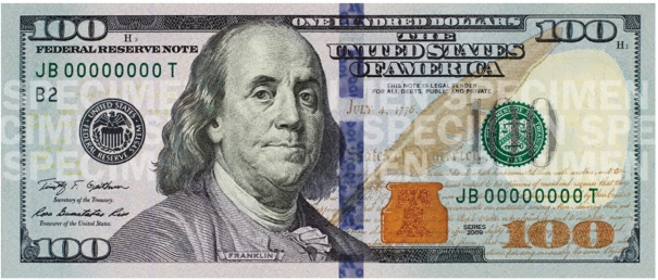 the newly designed $100 U.S. currency