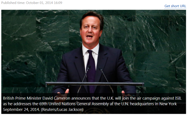 British Prime Minister David Cameron at UN